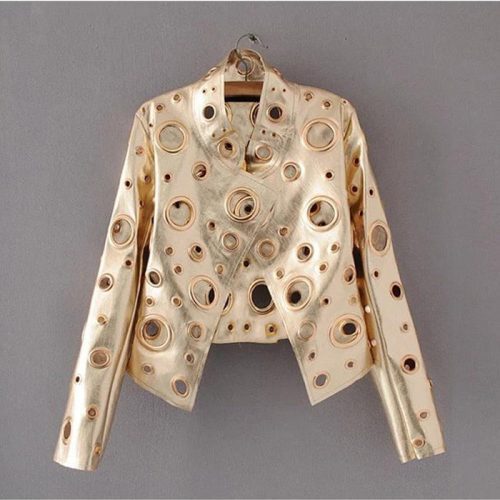 laura metallic hole biker jacket coats and jackets outerwear streetwear the house of co ky 1