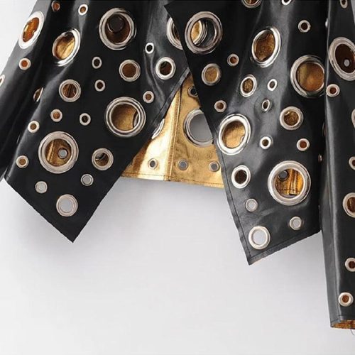 laura metallic hole biker jacket coats and jackets outerwear streetwear the house of co ky 10