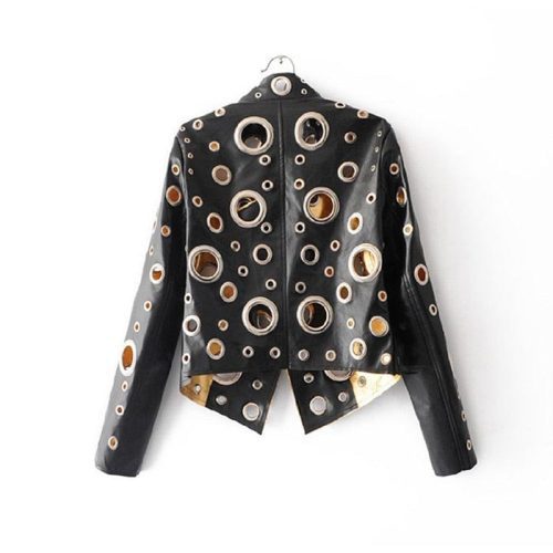 laura metallic hole biker jacket coats and jackets outerwear streetwear the house of co ky 14