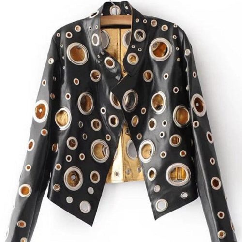 laura metallic hole biker jacket coats and jackets outerwear streetwear the house of co ky 2