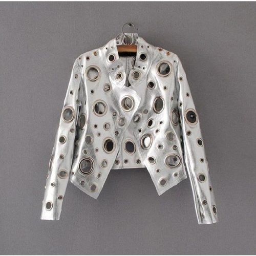 laura metallic hole biker jacket coats and jackets outerwear streetwear the house of co ky 4