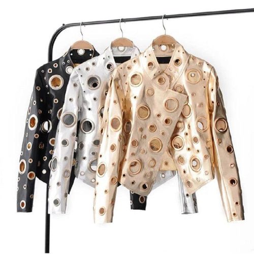 laura metallic hole biker jacket coats and jackets outerwear streetwear the house of co ky 7